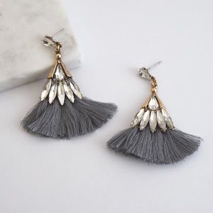 Glass Statement Tassel Earrings - Grey